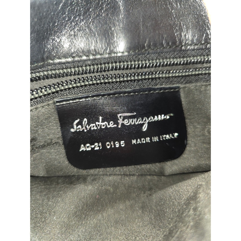 Salvatore Ferragamo‎ Black Canvas Leather Hobo Bag Gancini Hardware Shoulder Bag - Picture 10 of 12
